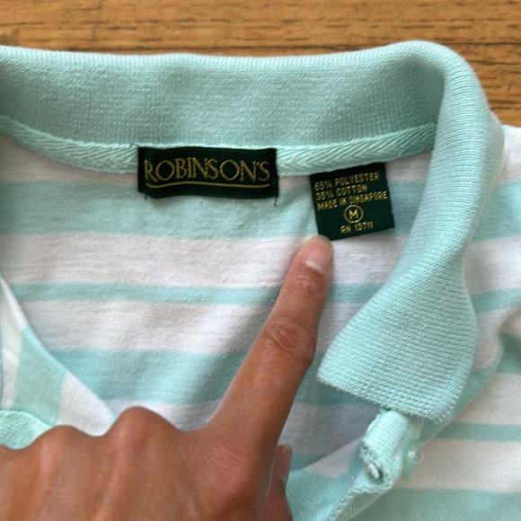 90s preppy polo cropped striped shirt teal Robinson’s 80s - Picture 4 of 5